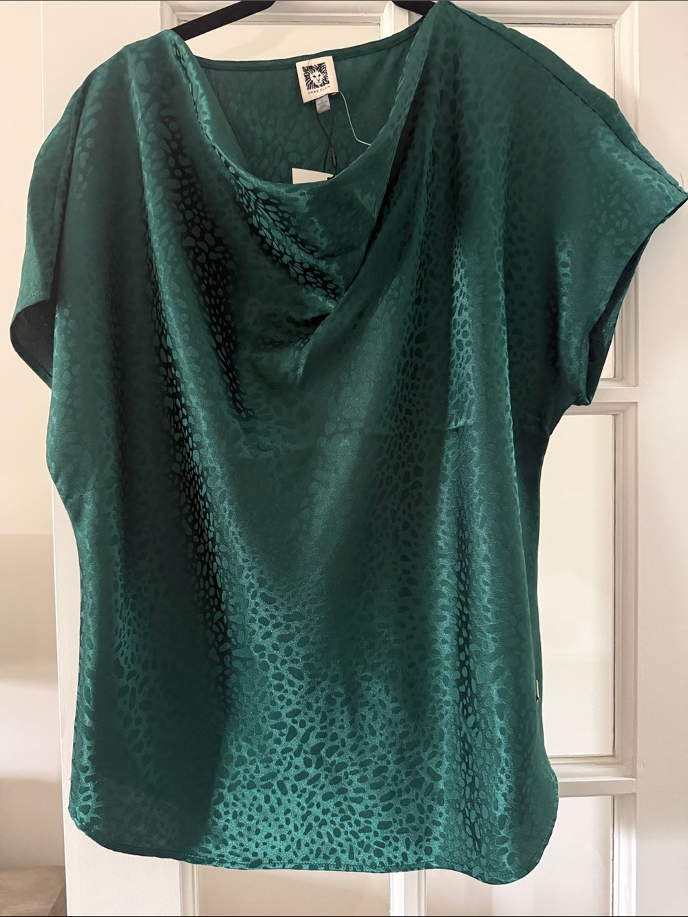 Anne Klein Emerald Green Draped Cowl Neck Blouse